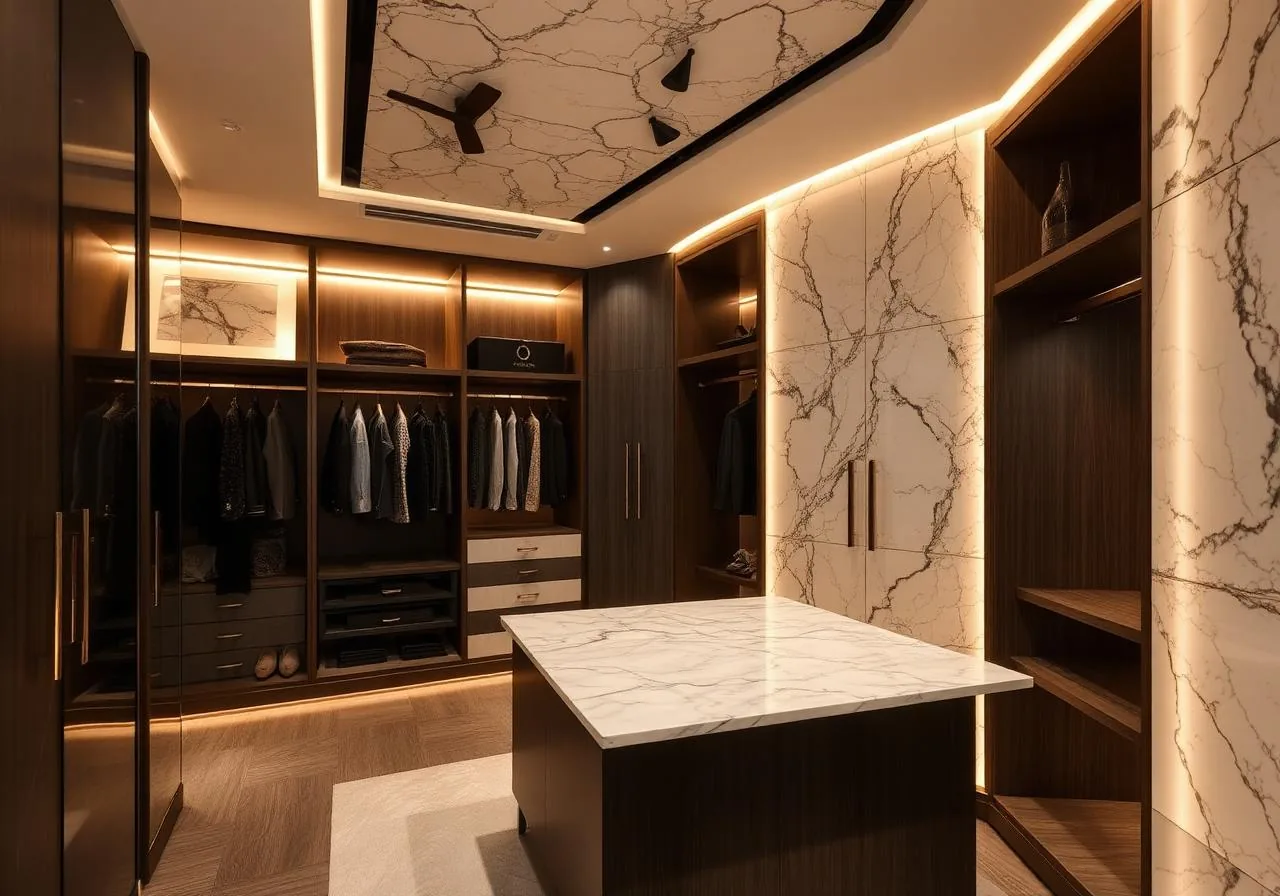 Walk-in marble wardrobe